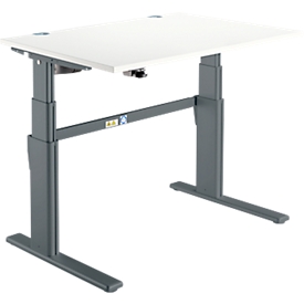 Bureau Confort, hauteur réglable électriquement, rectangulaire, pied en C, L 1200 x P 800 x H 655-1305 mm, blanc/anthracite