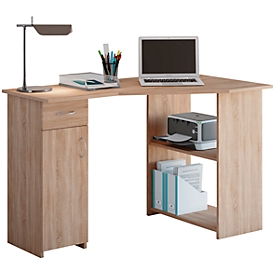 Bureau d'angle, à angle droit, 2 étagères et 1 armoire avec tiroir, L 1180 x P 770 x H 760 mm, chêne Sonoma