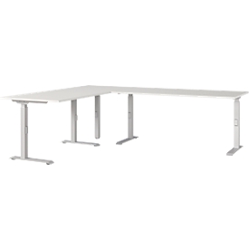 Bureau d'angle Agenda, réglage mécanique de la hauteur, L 2400 x P 2200 x H 680-910 mm, gris clair/argenté