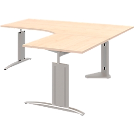 Bureau d'angle BARI, 90°, angle à droite, pieds en C, l. 1800 x P 800 mm, coloris érable
