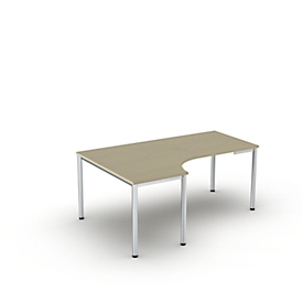 Bureau d'angle BEXXSTAR, pied en tube rond, approche à gauche, L 2000 x P 800/1200 mm, décor érable