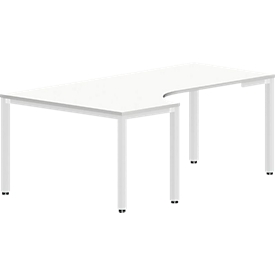 Bureau d’angle BEXXSTAR, piètement carré, asymétrique, extension à gauche, l. 2000 x P 800/1200 x H 740 mm, blanc