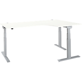Bureau d'angle ERGO-T 2.0 - réglage électrique de la hauteur - angle droit 90°- L 2000 x H 640-1300 mm - pied en T alu blanc - blanc - notre marque Schäfer Shop Select 