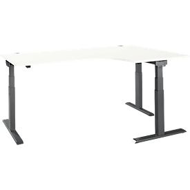 Bureau d'angle ERGO-T 2.0 - réglage électrique de la hauteur - angle droit 90°- L 2000 x H 640-1300 mm - pied en T anthracite - blanc - notre marque Schäfer Shop Select 