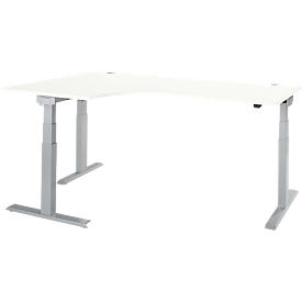 Bureau d'angle ERGO-T 2.0 - réglage électrique de la hauteur - angle gauche 90°- L 2000 x H 640-1300 mm - pied en T alu blanc - blanc - notre marque Schäfer Shop Select