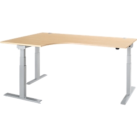 Bureau d'angle ERGO-T 2.0 - réglage électrique de la hauteur - angle gauche 90°- L 2000 x H 640-1300 mm - pied en T alu blanc - décor érable - notre marque Schäfer Shop Select