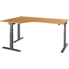 Bureau d'angle ERGO-T 2.0 - réglage électrique de la hauteur - angle gauche 90°- L 2000 x H 640-1300 mm - pied en T anthracite - décor hêtre - notre marque Schäfer Shop Select