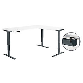 Bureau d'angle Genius AERO FLEX - réglage électrique de la hauteur - angle 90° - L 2000 x P 1600 mm – avec panneau de mémoire + passage de câbles - pied en C anthracite – blanc - Schäfer Shop Genius