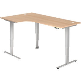 Bureau d’angle ULM, électrique, hauteur ajustable, l. 2000 mm, coloris chêne