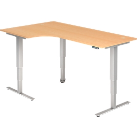 Bureau d’angle ULM, électrique, hauteur ajustable, l. 2000 mm, coloris hêtre