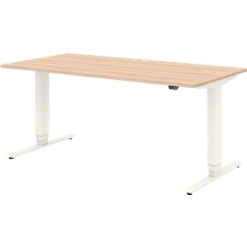 Bureau domestique TEMPIO, réglable en hauteur électriquement, plateau divisé avec abattant, L 1600 x P 700 x H 640-1280 mm, chêne Sonoma/blanc