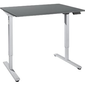 Bureau, elektrisch in hoogte verstelbaar, rechthoekig, T-Fu, B 1200 x D 800 x H 755-1255 mm, grafiet/wit + memory-bedieningspaneel, kabelgoot