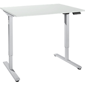 Bureau, elektrisch in hoogte verstelbaar, rechthoekig, T-Fu, B 1200 x D 800 x H 755-1255 mm, lichtgrijs/wit + memory-bedieningspaneel, kabelgoot