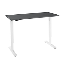 Bureau, elektrisch in hoogte verstelbaar, rechthoekig, T-voet, B 1300 x D 650 x H 715-1205 mm, grafietgrijs/wit 