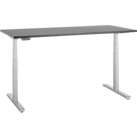 Bureau, elektrisch in hoogte verstelbaar, T-poot, B 1600 x D 800 x H 615-1275 mm, grafiet/blank aluminium