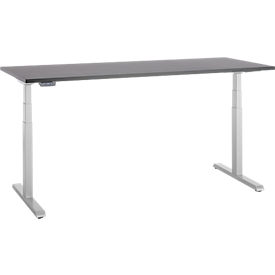 Bureau, elektrisch in hoogte verstelbaar, T-poot, B 1800 x D 800 x H 615-1275 mm, grafiet/blank aluminium
