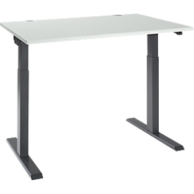 Bureau ERGO-T 2.0 - elektrisch in hoogte verstelbaar - B 1200 x D 800 x H 715-1205 mm - T-voet antraciet - lichtgrijs - ons merk Schäfer Shop Select
