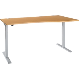 Bureau ERGO-T 2.0 - elektrisch in hoogte verstelbaar - vrije vorm aanbouw rechts - B 1800 x H 715-1205 mm - T-voet blank alu - beuken decor - ons merk Schäfer Shop Select