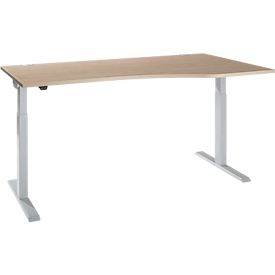 Bureau ERGO-T 2.0 - elektrisch in hoogte verstelbaar - vrije vorm aanbouw rechts - B 1800 x H 715-1205 mm - T-voet blank alu - eiken decor - ons merk Schäfer Shop Select
