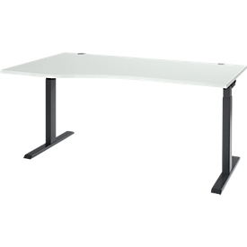 Bureau ERGO-T 2.0, forme libre, fixation à gauche, pied en T, L 1800 x P 1000/800 x H 675-895 mm, gris clair/anthracite 