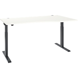 Bureau ERGO-T 2.0 - réglable en hauteur électriquement - fixation libre à droite - L 1800 x H 715-1205 mm - pied en T anthracite - blanc - notre marque Schäfer Shop Select