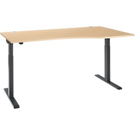 Bureau ERGO-T 2.0 - réglable en hauteur électriquement - fixation libre à droite - L 1800 x H 715-1205 mm -pied en T anthracite - décor érable -notre marque Schäfer Shop Select