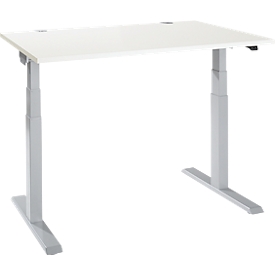Bureau ERGO-T 2.0 - réglable en hauteur électriquement - L 1200 x P 800 x H 640-1300 mm - pied en T alu blanc - blanc - notre marque Schäfer Shop Select