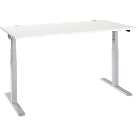 Bureau ERGO-T 2.0 - réglable en hauteur électriquement - L 1600 x P 800 x H 640-1300 mm - pied en T alu blanc - blanc - notre marque Schäfer Shop Select
