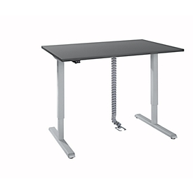 Bureau, hauteur réglable électriquement, avec chaîne et passage de câbles, rectangulaire, pied en T, L 1200 x P 800 x H 715-1205 mm, graphite/aluminium blanc