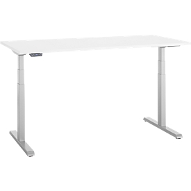 Bureau, hauteur réglable électriquement, piétement en T, L 1600 x P 800 x H 615-1275 mm, blanc/alu blanc