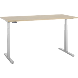 Bureau, hauteur réglable électriquement, piétement en T, L 1600 x P 800 x H 615-1275 mm, chêne/alu blanc