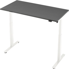 Bureau, hauteur réglable électriquement, rectangulaire, pied en T, L 1300 x P 650 x H 720-1200 mm, graphite/blanc