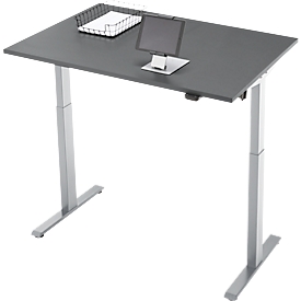 Bureau, hauteur réglable électriquement, rectangulaire, piétement en T, L 1200 x P 800 x H 720-1200 mm, graphite/argenté