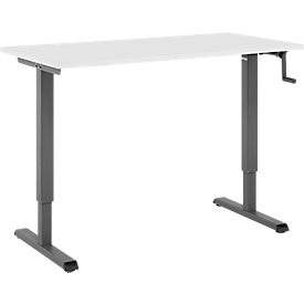 Bureau home office Multiflex, réglable en hauteur manuellement par manivelle, L 1300 x P 650 x H 700-1180 mm, gris clair/anthracite