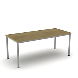 Bureau Home Office NEVADA -  L 1600 x P 600 x H 740 mm - piètement rond aluminium argenté - décor chêne