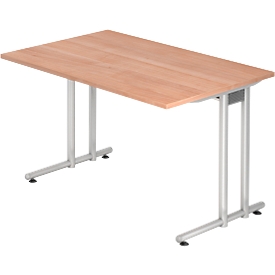 Bureau JENA, pieds en C, rectangulaire, l. 1200 x P 800 x H 720 mm, armature alu argenté, coloris noyer