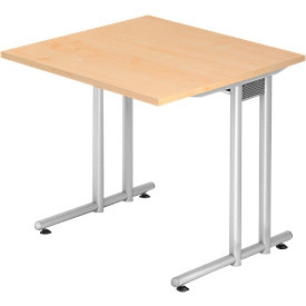 Bureau JENA, pieds en C, rectangulaire, l. 800 x P 800 x H 720 mm, armature alu argenté, coloris érable
