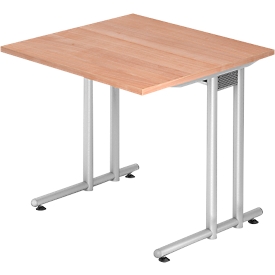 Bureau JENA, pieds en C, rectangulaire, l. 800 x P 800 x H 720 mm, armature alu argenté, coloris noyer