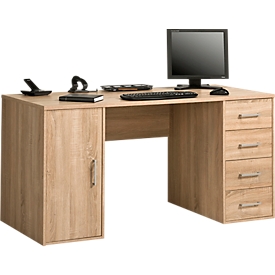 Bureau, met onderkast, container, 4 laden, B 1500 x D 670 x H 750 mm, Sonoma eik