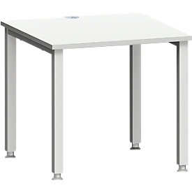 Bureau MODENA FLEX, vierkant, 4-poots vierkante buis, B 800 x D 800 x H 720-820 mm, lichtgrijs/wit aluminium