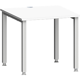 Bureau MODENA FLEX, vierkant, 4-poots vierkante buis, B 800 x D 800 x H 720-820 mm, wit/wit aluminium