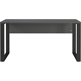 Bureau Monaco, rectangulaire, pied à repasser, avec bandeau, L 1500 x P 600 x H 740 mm, graphite/noir