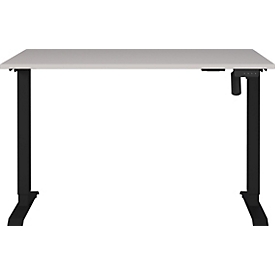 Bureau Monaco, réglage électrique de la hauteur, rectangle, piétement en T, panneau de commande à mémoire, L 1200 x P 800 x H 720-1190 mm, cachemire/noir