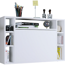 Bureau mural Wandila, idéal pour le bureau à domicile, plateau de table rabattable &amp; 7 compartiments, L 900 x P 200/670 x H 600 mm, bois, blanc