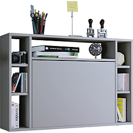 Bureau mural Wandila, idéal pour le bureau à domicile, plateau rabattable &amp; 7 compartiments, L 900 x P 200/670 x H 600 mm, bois, gris