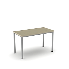 Bureau Nevada pour le télétravail, rectangulaire, pieds en tube rond de 4 pieds, L 1 200 x P 600 x H 740 mm, érable/argent alu