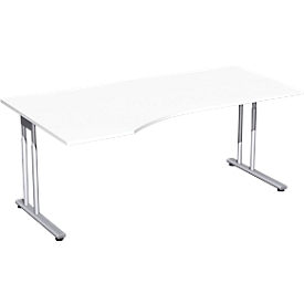 Bureau PALENQUE avec extension, pieds en C, asymétrique, à gauche, l. 1800 x P 1000/800 x H 680 - 820 mm, blanc