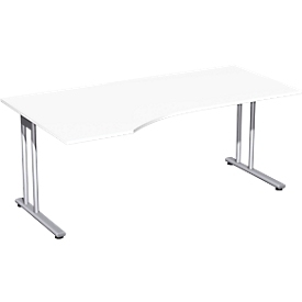Bureau PALENQUE avec extension, pieds en C, asymétrique, à gauche, l. 1800 x P 1000/800 x H 720 mm, blanc