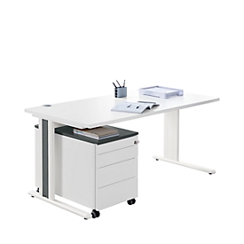 Bureau PLANOVA BASIC - L 435 x P 765 x H 567 mm -  caisson mobile + bande de couleur - notre marque Schäfer Shop Pure