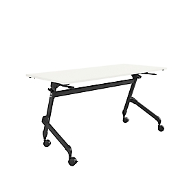 Bureau pliable, avec 4 roulettes verrouillables, rectangulaire, tube rond, L 1400 x P 600 x H 720 mm, blanc/noir
